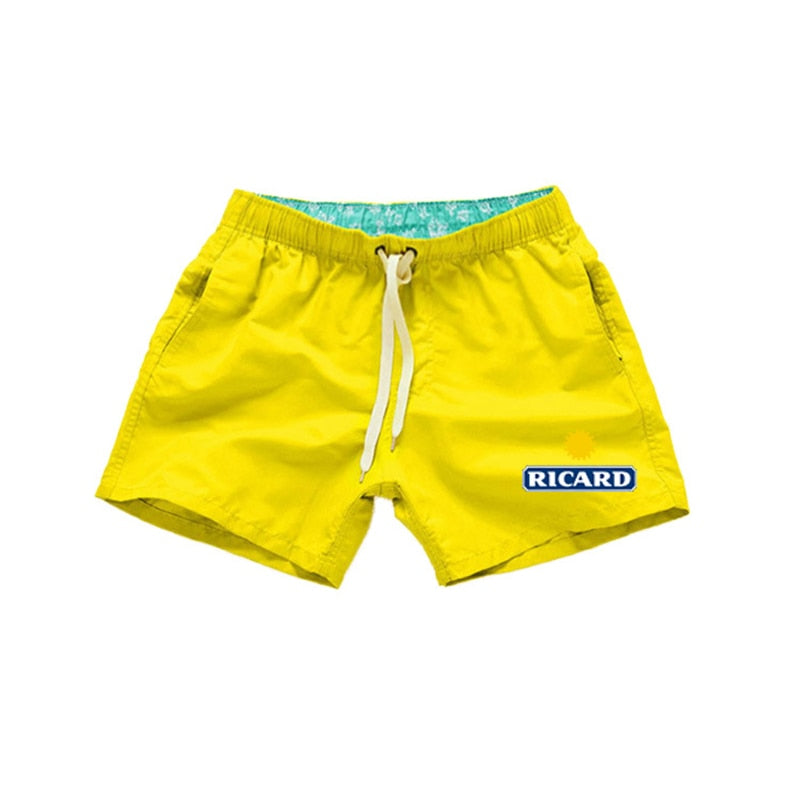 Short De Bain XXL Ricard Jaune, Caleçon Plage Avec Logo Soleil Et Pétanque