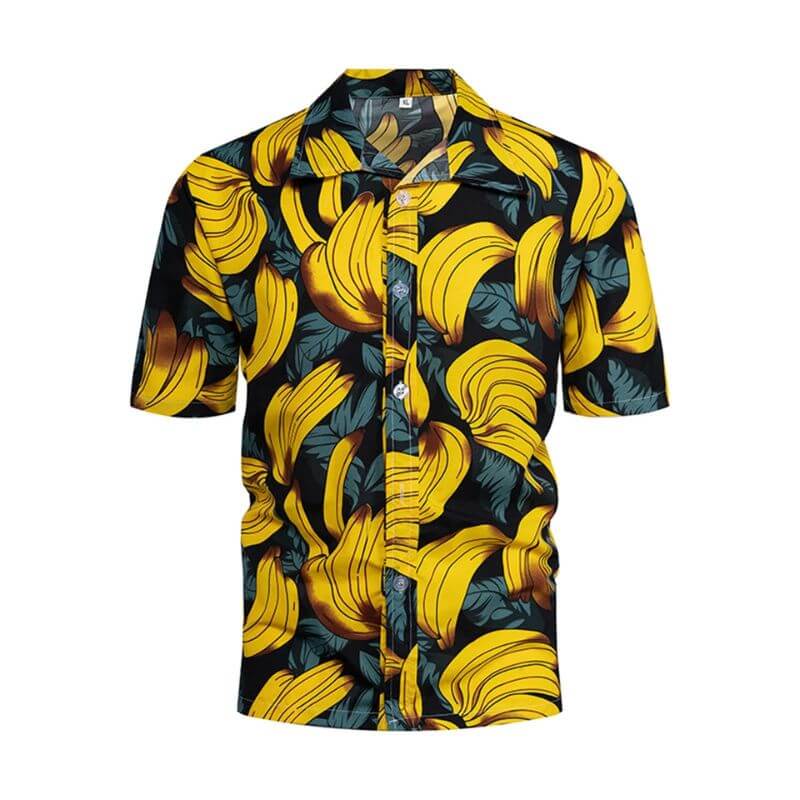 chemise hawaienne homme bleu clair motifs bananes année 80